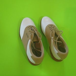 Womens Sz7M Footjoy Golf Saddle Shoes White/Taupe